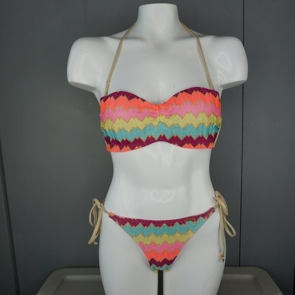 Luli Fama Underwire Push Up Bandeau Top size M and Tie Side Brazilian Pant sizeL - Picture 1 of 15